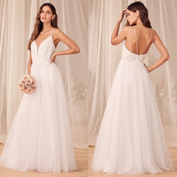 Lulus Forever Is Ours White Sequin Embroidered Tulle Maxi Dress 6 Wedding Bridal - Picture 1 of 15